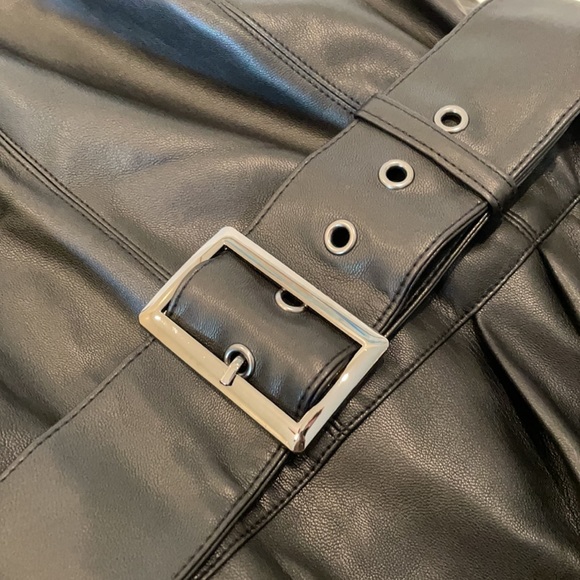 NWT (2) BAR 111 black pleather mini knee big belt tulip hem bodycon fit - Picture 3 of 10